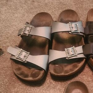 Sz 38 Silver Bejeweled Birkenstocks